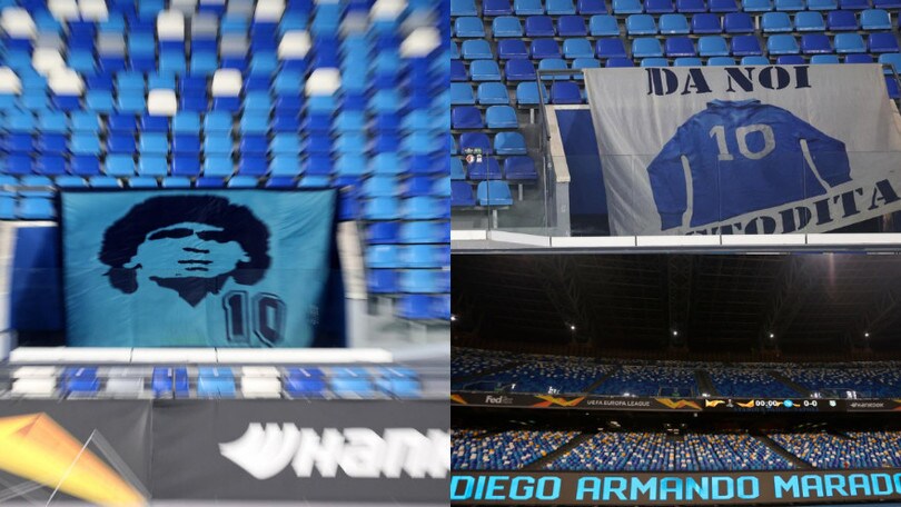 Maradona, l'omaggio del Napoli all'interno dello stadio