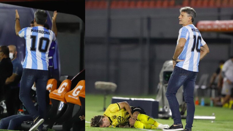 Renato Portaluppi, che omaggio a Maradona: in panchina con la sua maglia