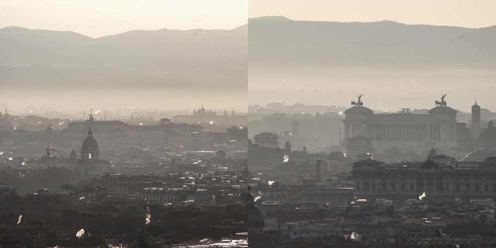 Una nube di smog avvolge Roma: le spaventose immagini