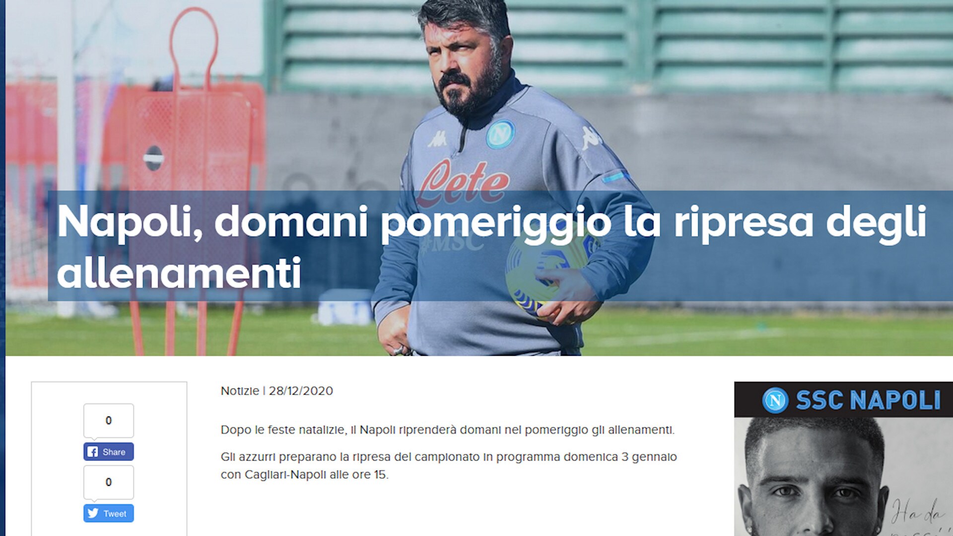 Il Napoli è pronto a ripartire: azzurri in campo martedì 29