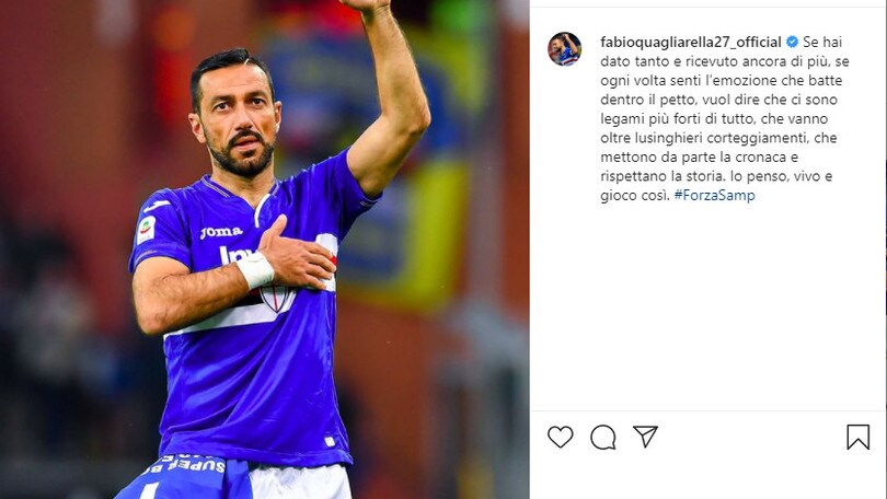 Il messaggio d'amore di Quagliarella per la Sampdoria