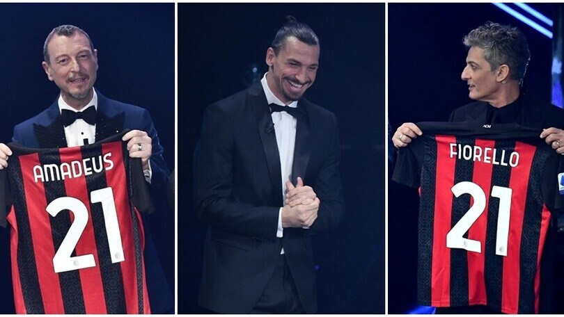 Sanremo, 'sgarbo' Ibra: maglia Milan a Fiorello e Amadeus