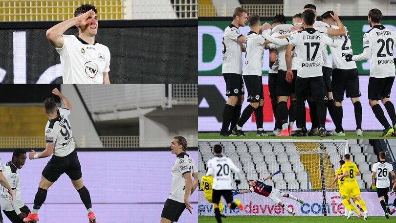 Piccoli, esultanza show. Finale thrilling, Spezia-Cagliari 2-1
