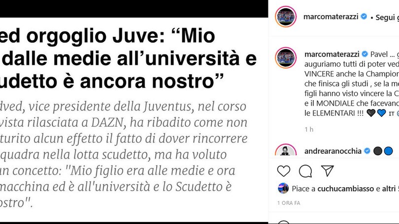 Juve-Inter, scintille tra Nedved e Materazzi