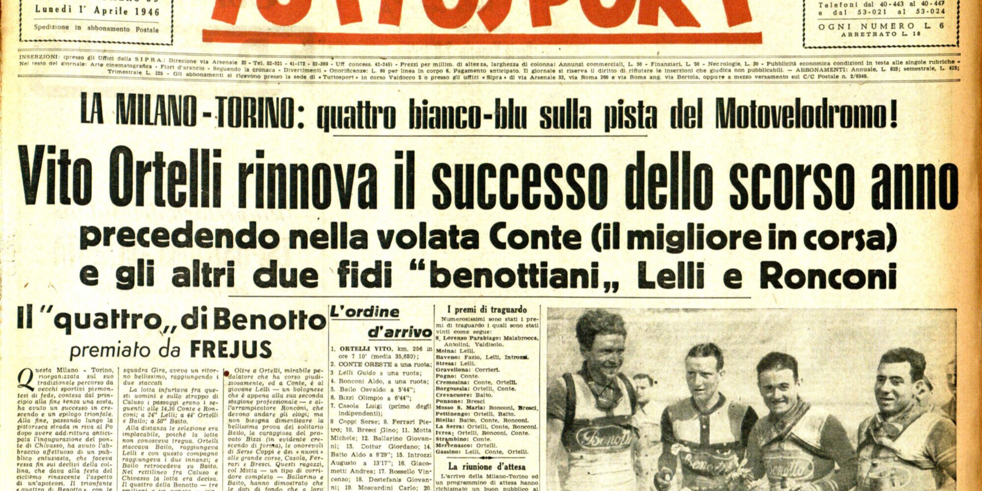 La Milano-Torino incorona Ortelli e il "quattro di Benotto"