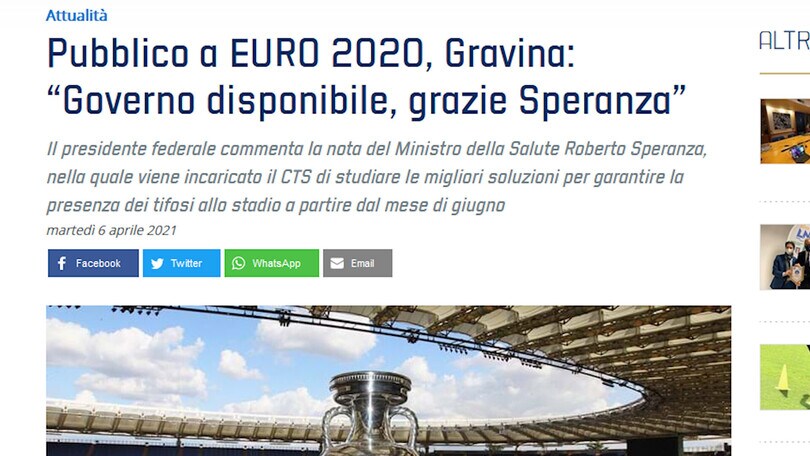 Europeo, Olimpico con i tifosi: arriva l'ok del Governo