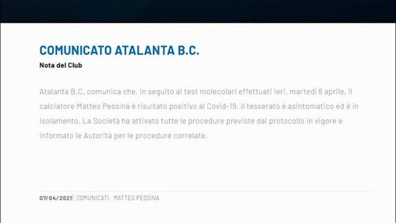 Atalanta, positivo Matteo Pessina