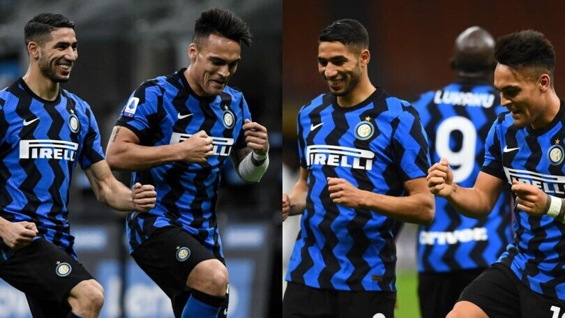 Inter-Sassuolo, l'esultanza "ballerina" di Lautaro e Hakimi