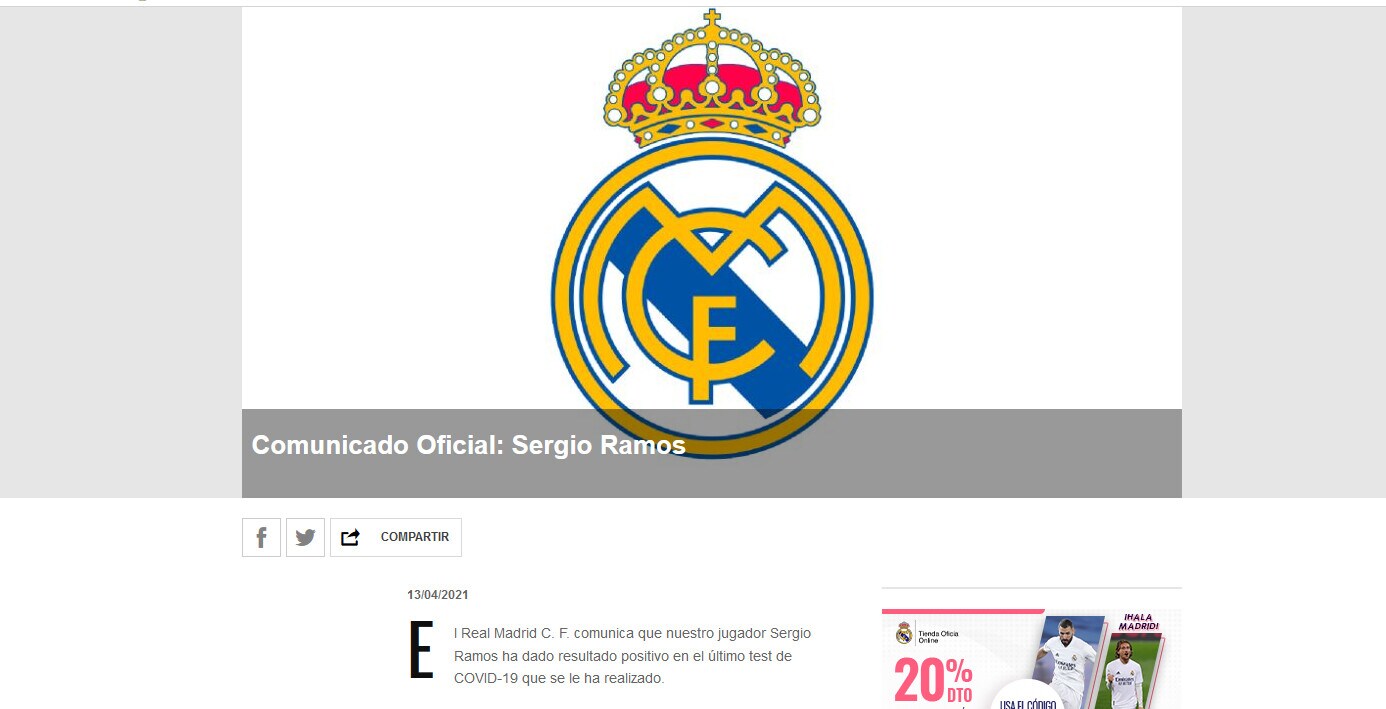 Il Real Madrid perde Sergio Ramos: è positivo al Covid