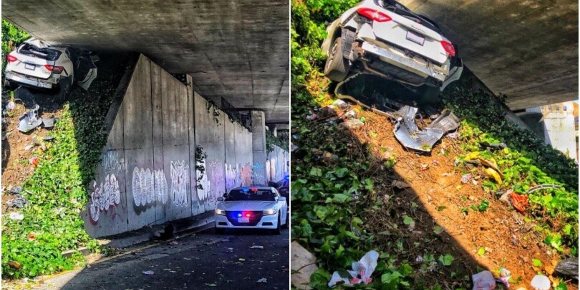 Maserati Levante si schianta sotto un cavalcavia dopo la fuga dalla Polizia