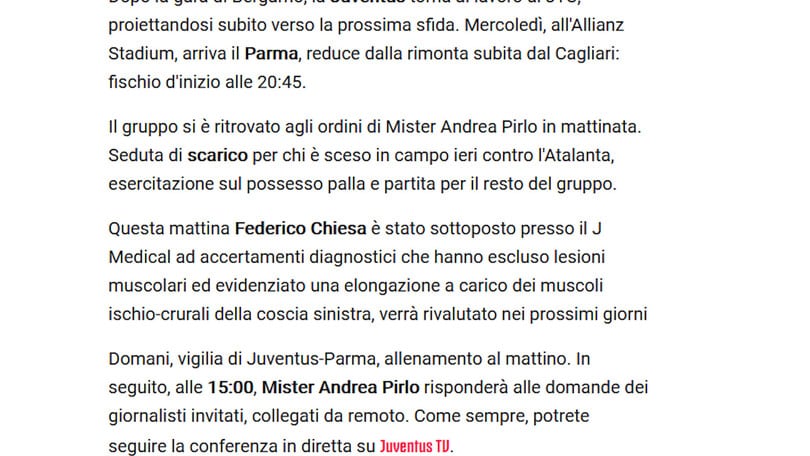 Juve, infortunio Chiesa: out con il Parma