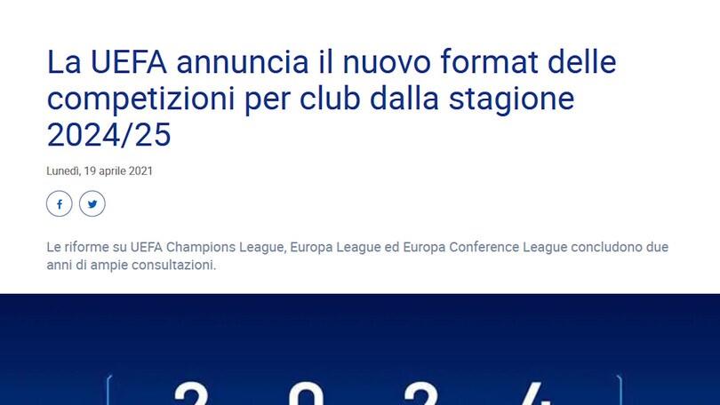 L'Uefa cambia: dal 2024-25 arriva la nuova Champions League
