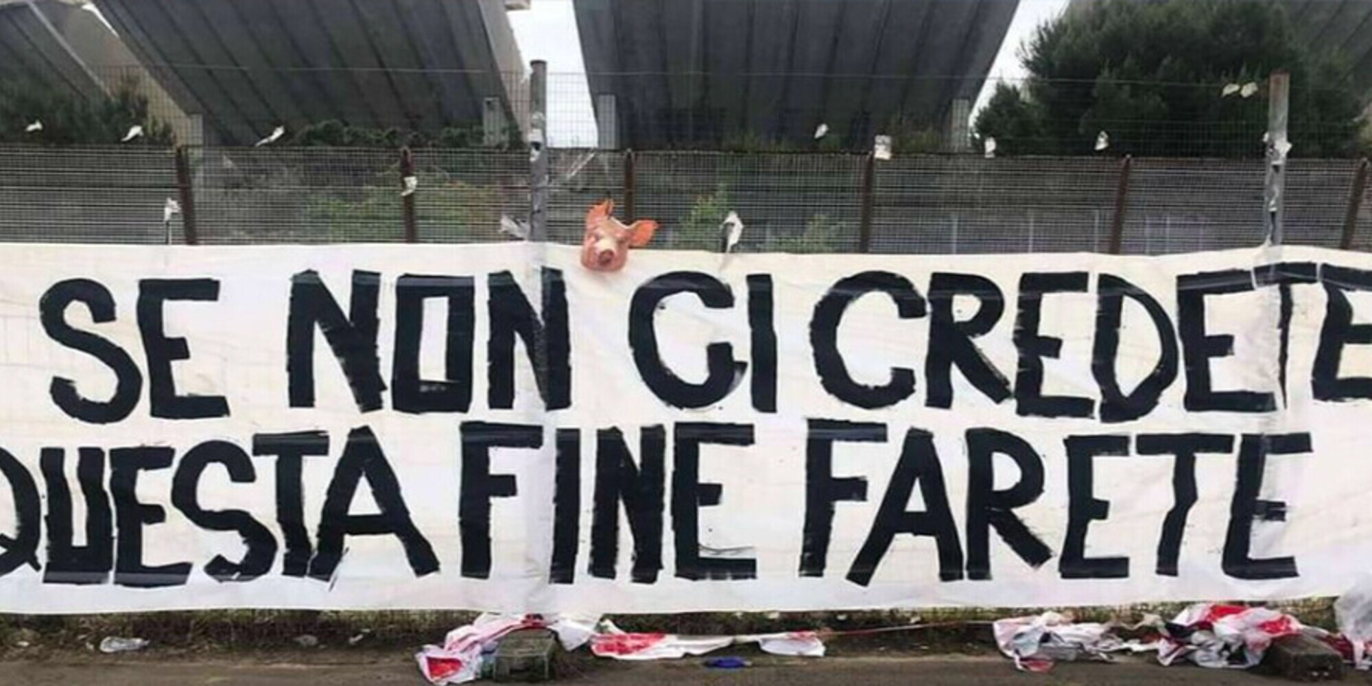 Bari, testa di maiale mozzata e striscione choc al San Nicola