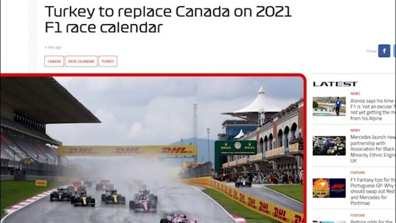 F1, il Gp della Turchia sostituirà quello del Canada