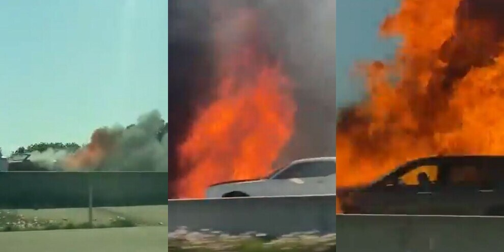 Auto esplode in autostrada: scena da film in Texas