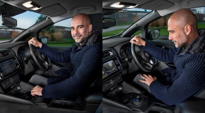 Pep Guardiola con la Nissan Leaf
