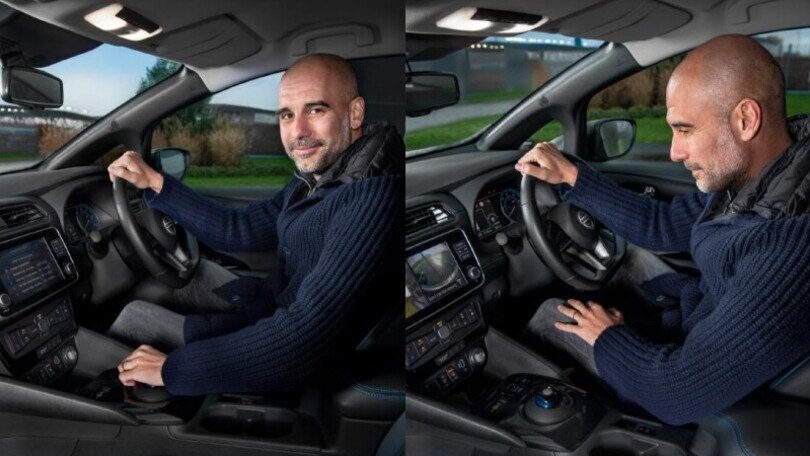 Pep Guardiola con la Nissan Leaf