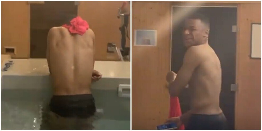 Neymar colpisce alle spalle Mbappé...