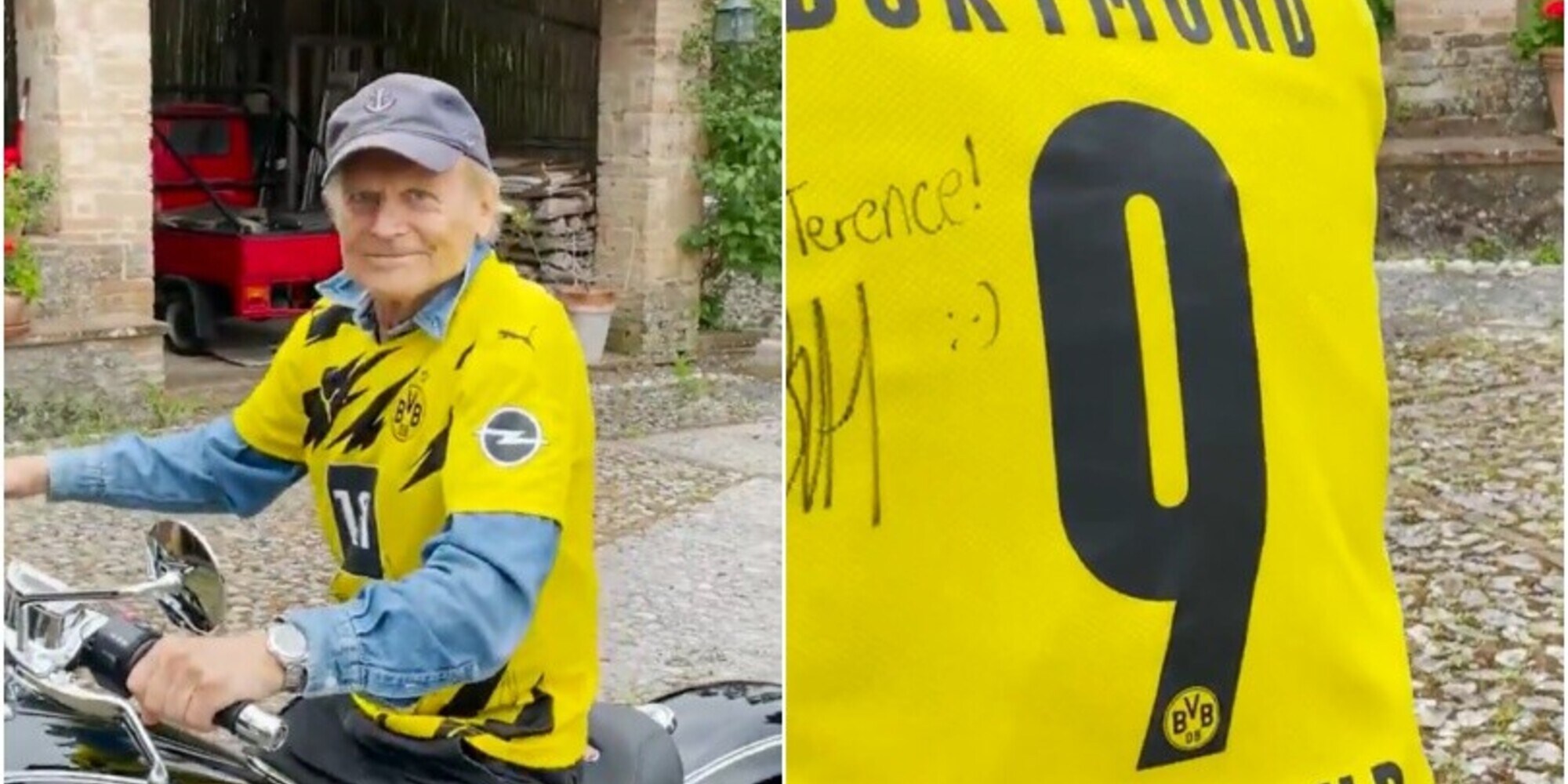Terence Hill: dà gas con la sua BMW e ringrazia Haaland e il Dortmund