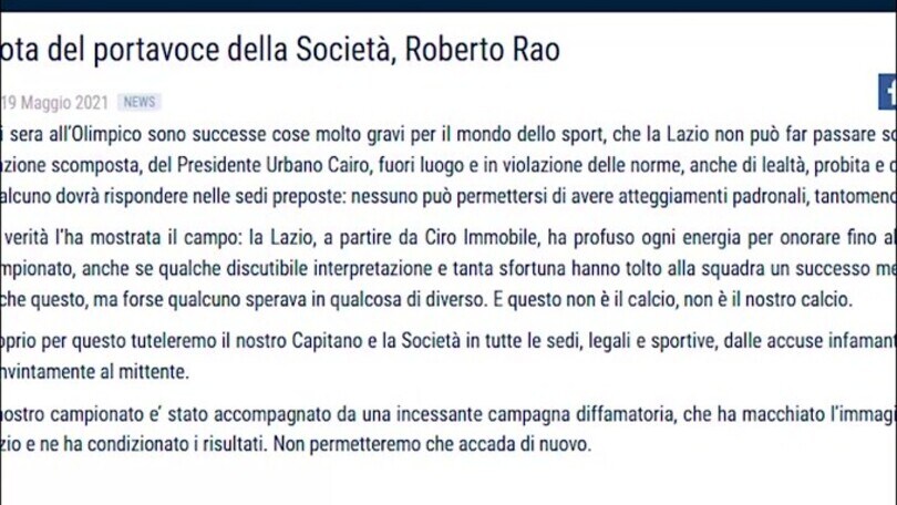 Lazio, caso Immobile-Cairo: "Pronti a difenderci in ogni sede"
