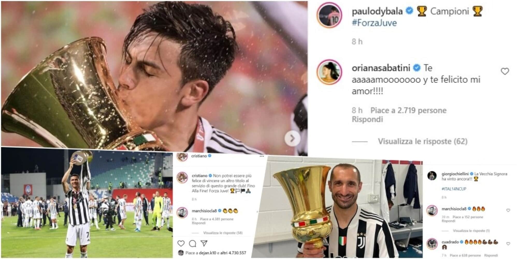 Juve, la festa sui social di Ronaldo e compagni: grinta Kulusevski