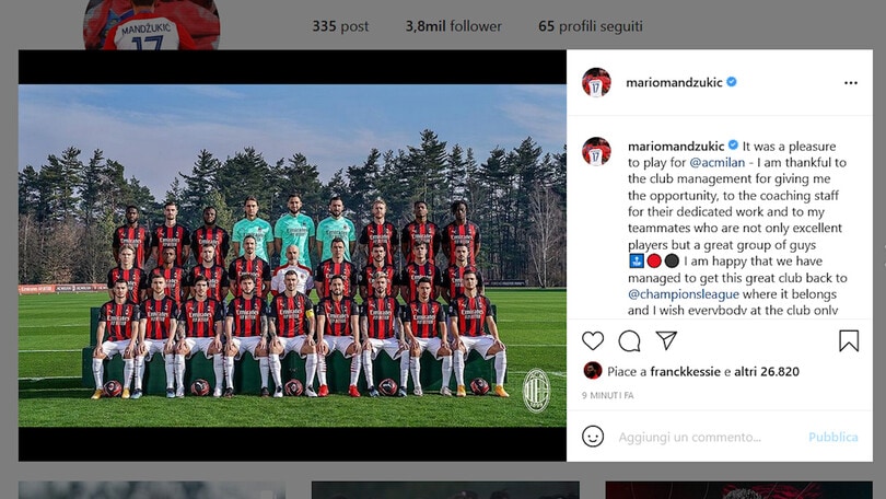 Milan, Mario Mandzukic ai saluti: "Un piacere giocare per questi colori"
