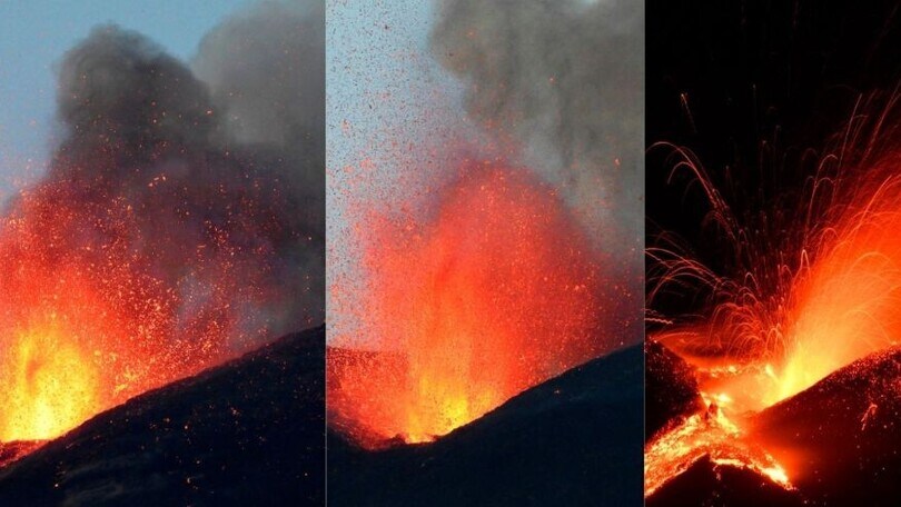 Etna: le foto dell'eruzione notturna da cratere di Sud-Est