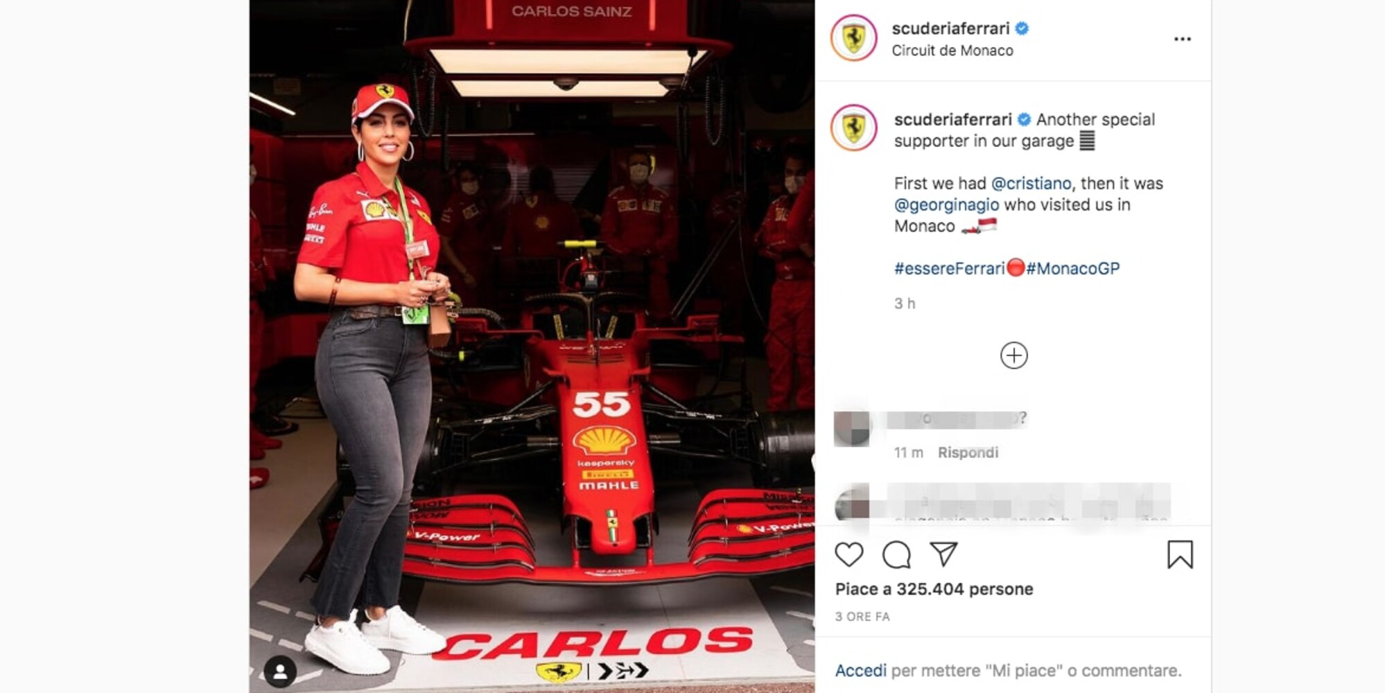 Ferrari si esalta con Georgina Rodriguez ai box: "Dopo Cristiano Ronaldo, un altro tifoso speciale"