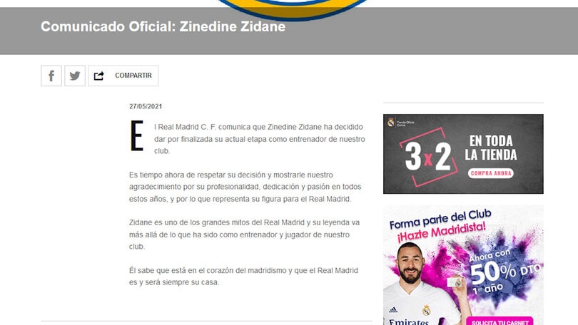 Ufficiale, Zidane lascia il Real Madrid