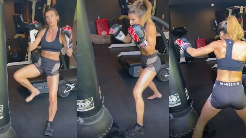 Elisabetta Canalis torna a picchiare dopo l'infortunio: che grinta!