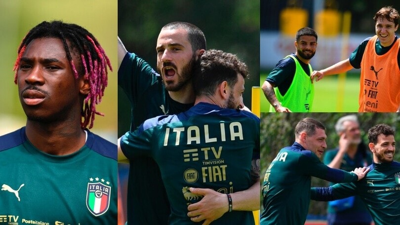 Italia in campo: Kean, treccine alla moda. Bonucci esulta