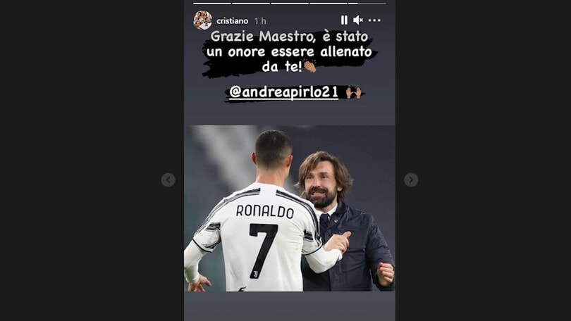 Juve, Ronaldo ringrazia Pirlo: "È stato un onore essere allenato da te"