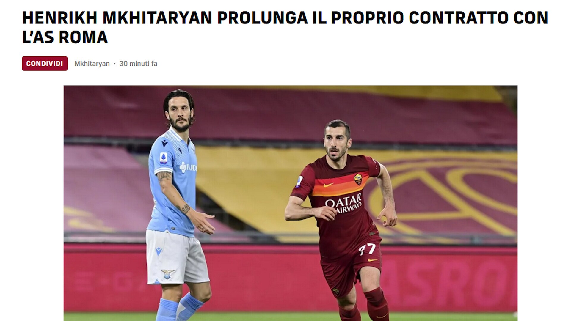 Roma, Mkhitaryan ha rinnovato fino al 2022