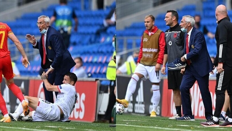 Galles-Albania, Reja travolto da Manaj: cade e perde una scarpa