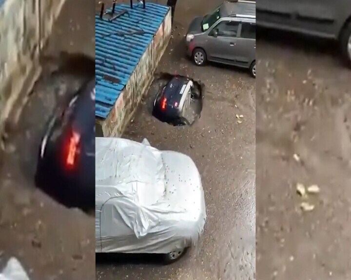 Altro che parcheggio sotterraneo! L’auto viene proprio inghiottita