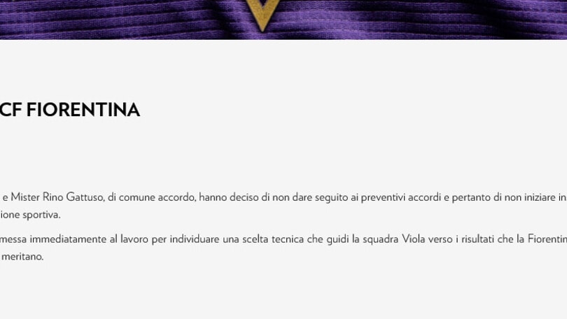 Ufficiale: la Fiorentina e Gattuso si separano