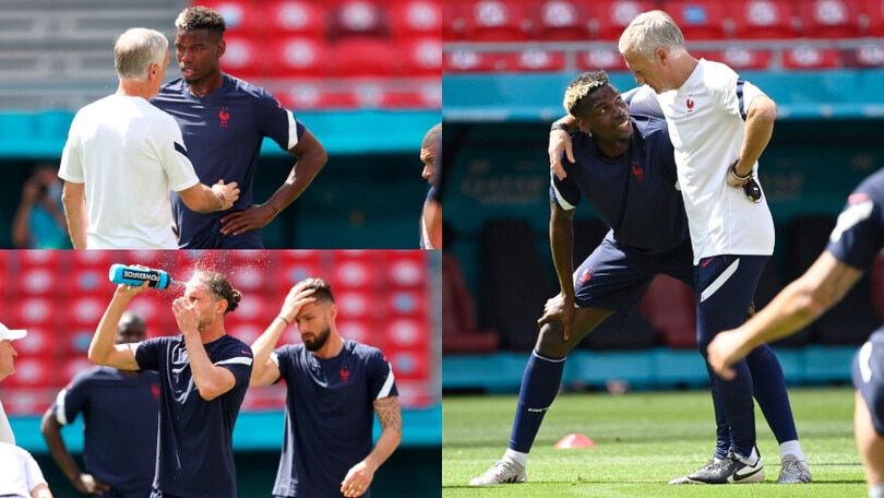 Francia, Deschamps abbraccia Pogba. Rabiot si rinfresca