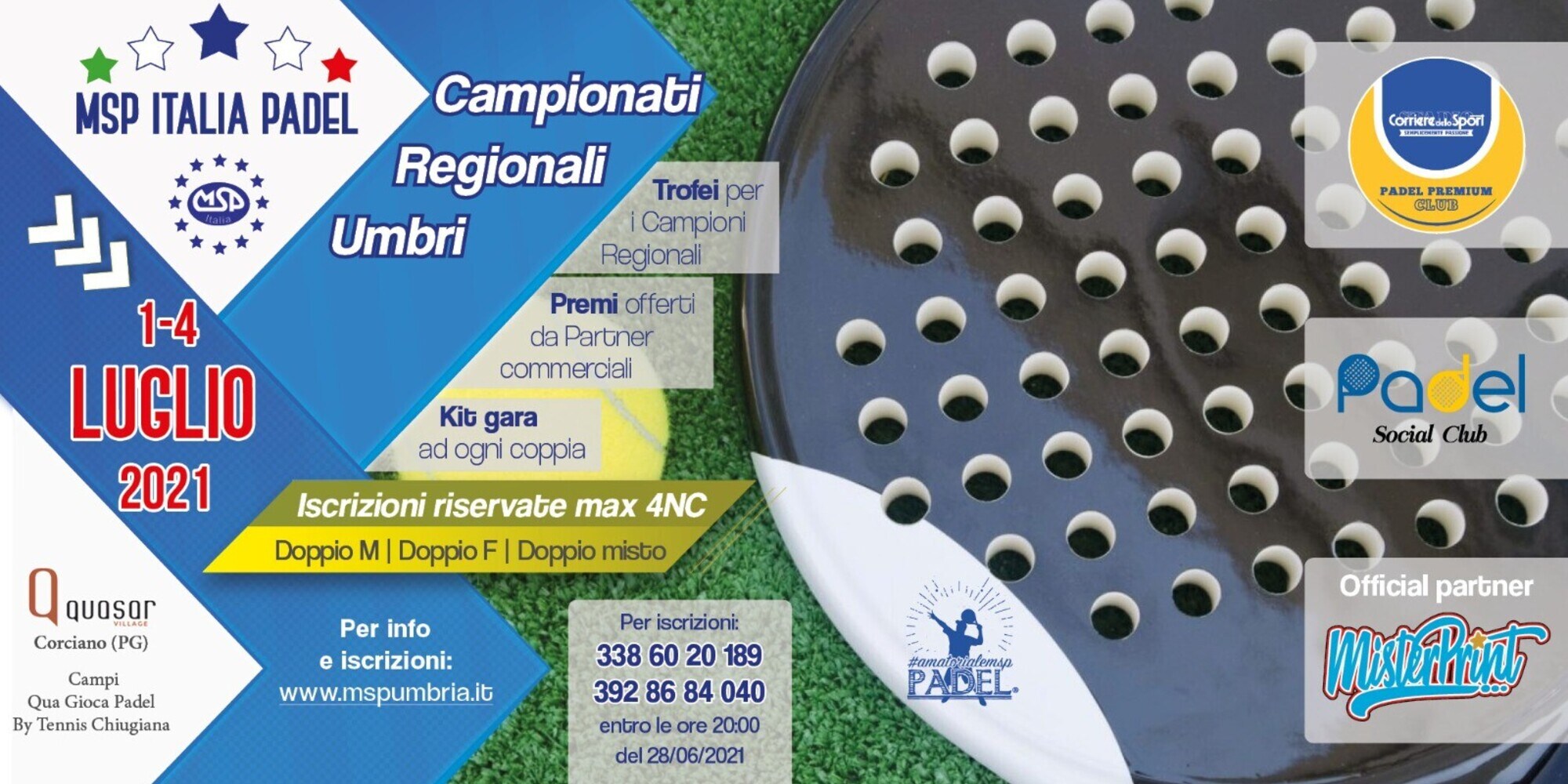 Campionati Regionali Padel MSP Umbria dall'1 al 4 luglio