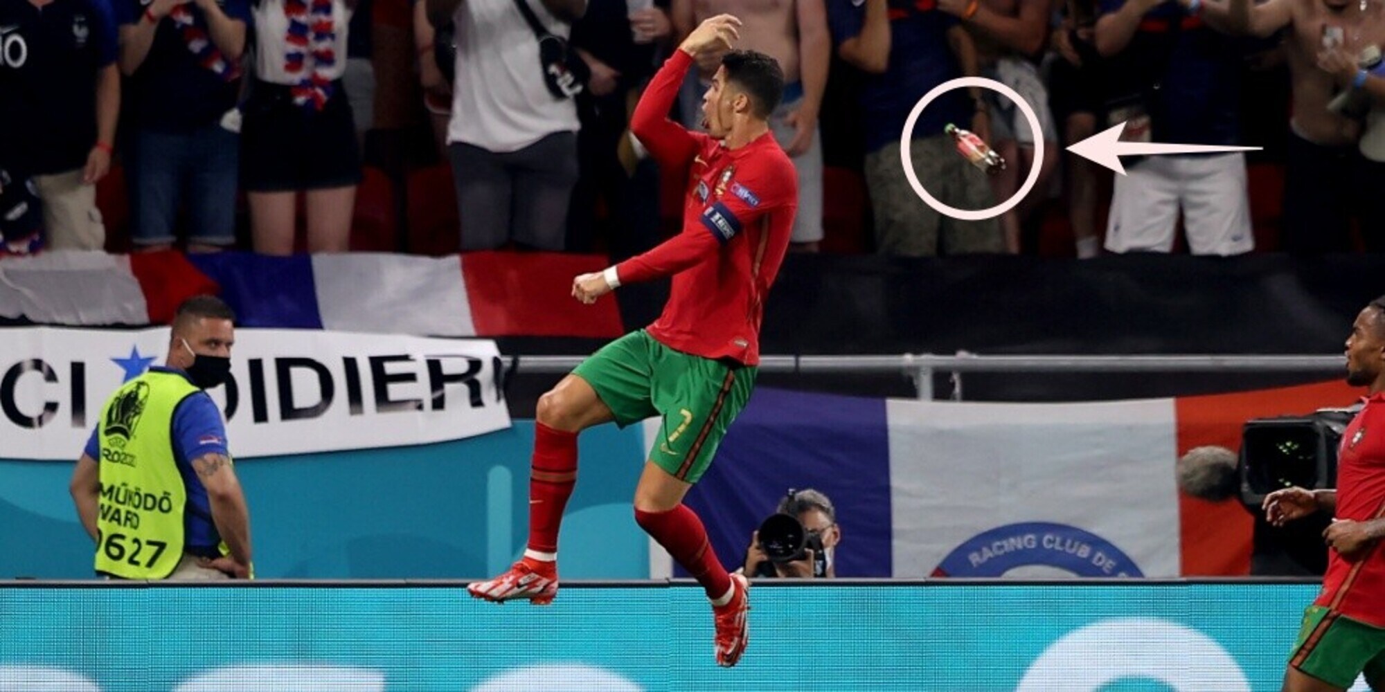 Ronaldo e la Coca Cola: sfiorato da una bottiglia durante l'esultanza del 2-2!