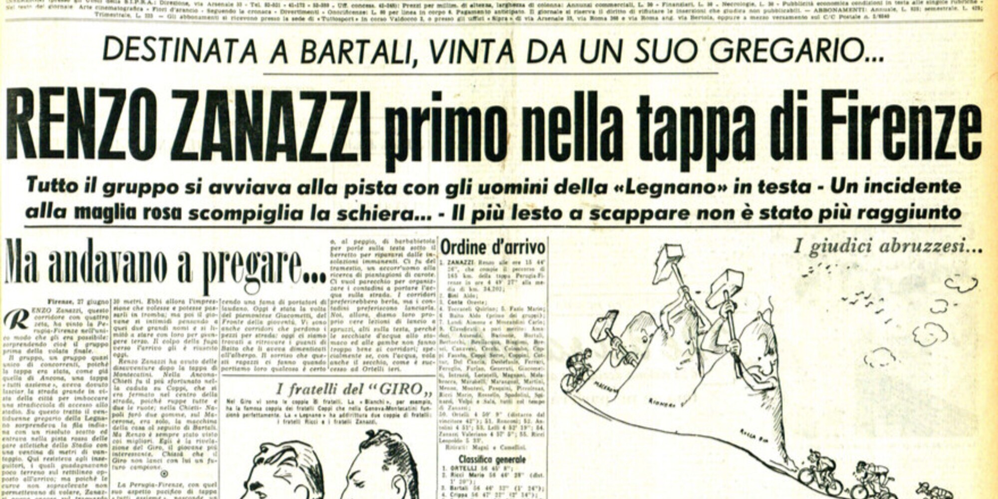 Il Giro d'Italia incorona Zanazzi, l'umile gregario di Bartali