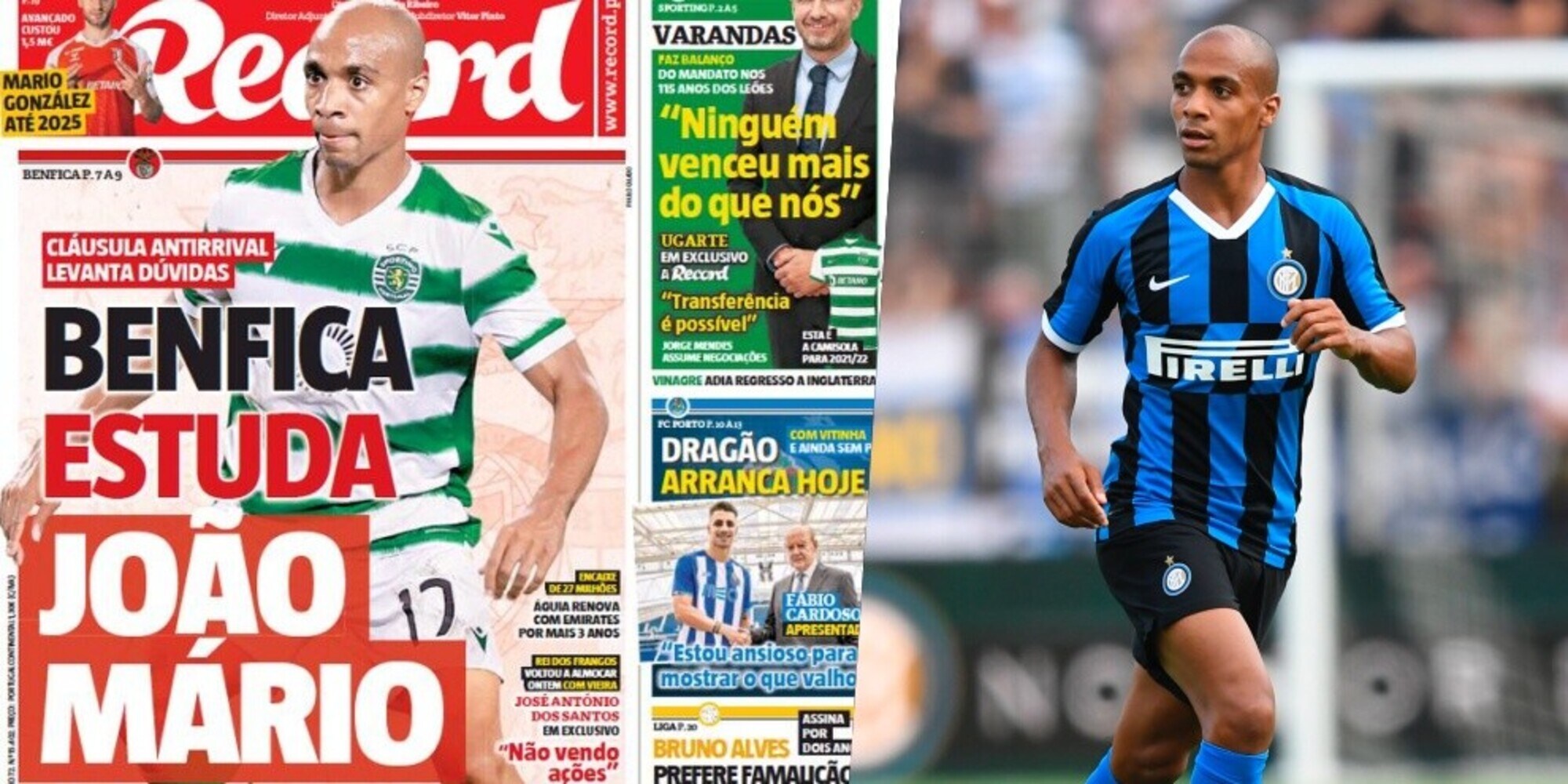 Record: "Inter, Benfica su Joao Mario: c'è una clausola antirivale"