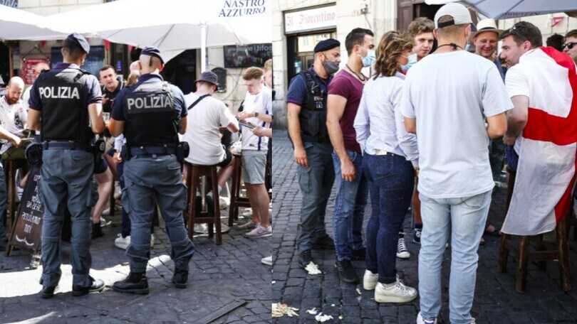 Roma, ecco i tifosi inglesi: la Polizia effettua controlli