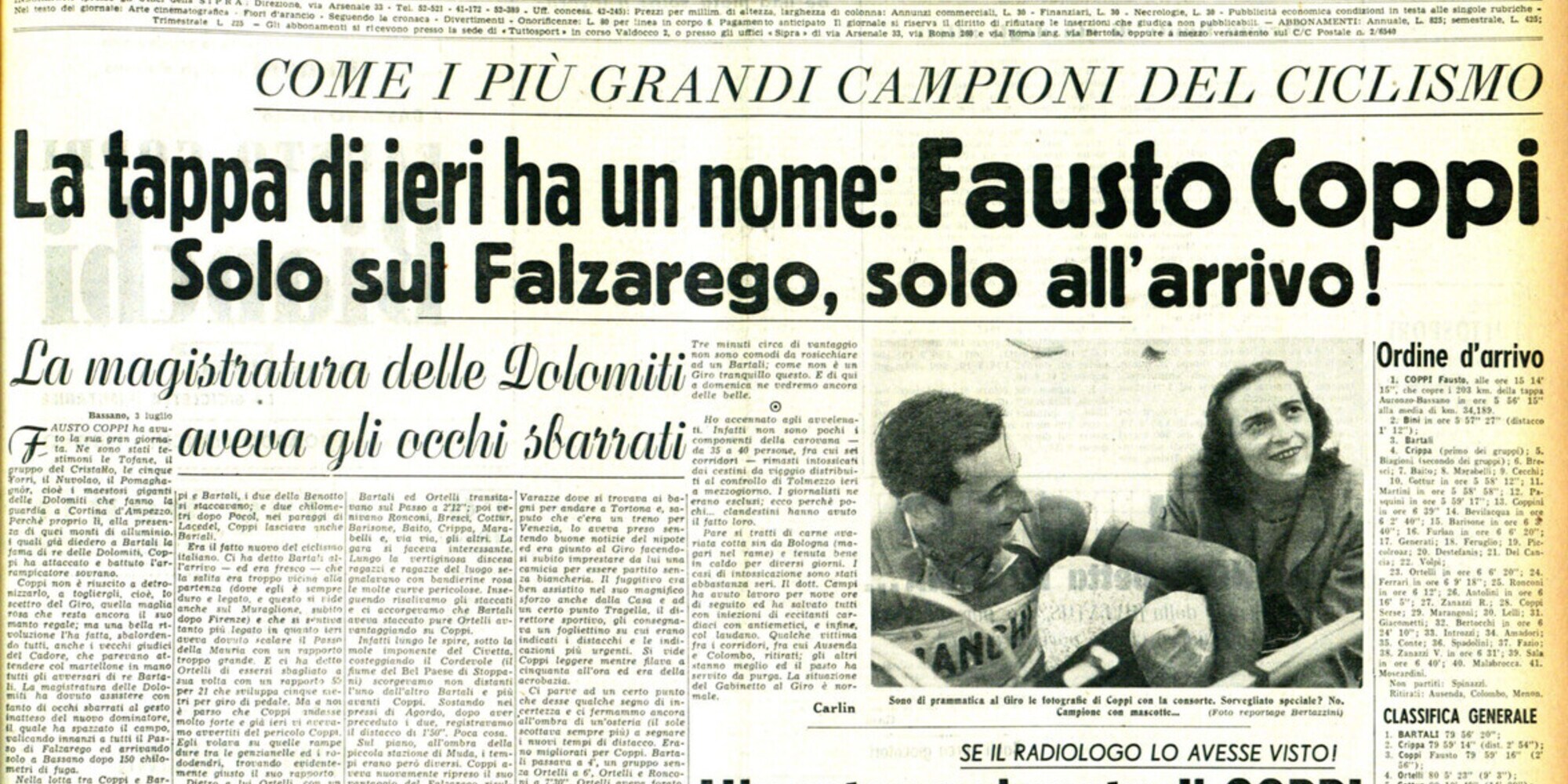 Giro d'Italia, le Dolomiti in inchinano a Coppi
