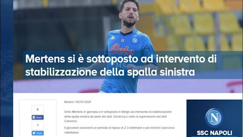 Napoli, operazione alla spalla per Mertens