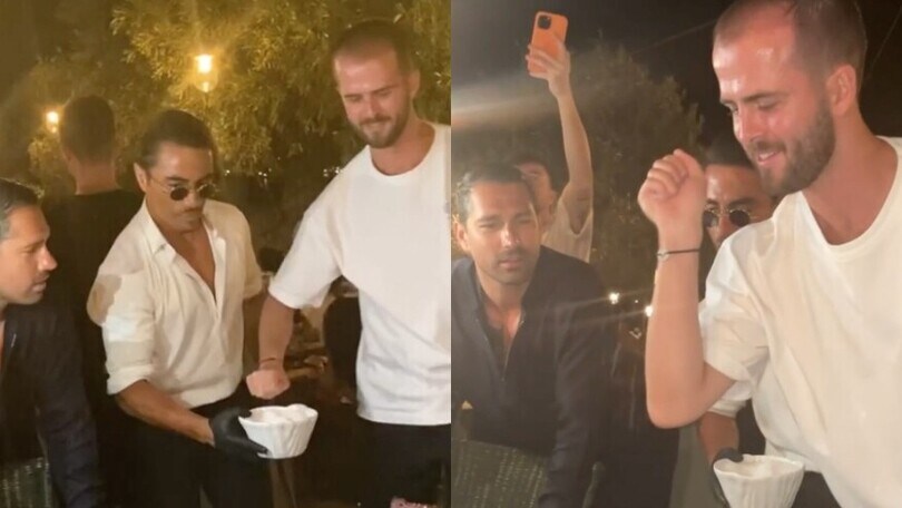 Pjanic e Borriello a Mykonos da Nusr-Et, che show con il sale!