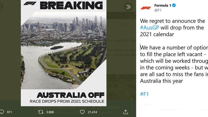 F1, salta il GP d'Australia