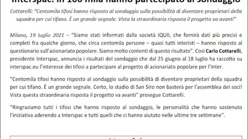 Interspac, interesse di 100.000 persone