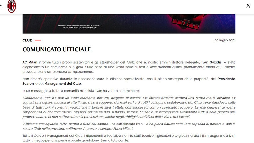 Il Milan comunica una notizia shock: Gazidis ha un tumore alla gola