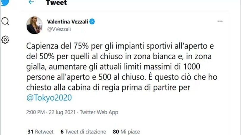 La richiesta di Vezzali: "75% capienza impianti all'aperto e 50% al chiuso"