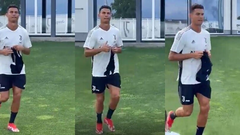 Juve, Cristiano Ronaldo in campo: il gesto alle telecamere